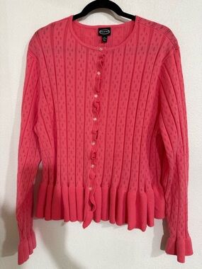 Scoop 2X Pink Ruffle Trim Button Cardigan NWT